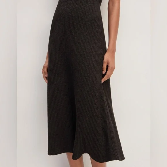 Everlane The Rib-Knit Cap-Sleeve Midi Dress Size L Black EUC - Picture 4 of 16